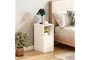 Sanery Slim Bedside Cabinet, Narrow Nightstand Side Table, Bedside Table with Drawer & Open Shelf for Bedroom, Living Room Sofa Side End Table (White)