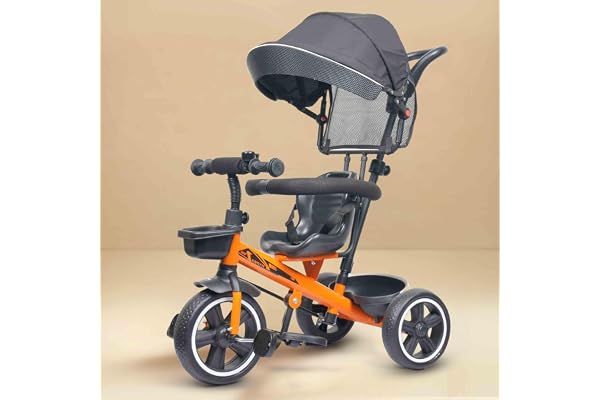 Luusa TFT Hyper 500 PRO Canopy Plug N Play Tricycle/Baby Tricycle with Parental Control for Age Group 2+ Years Boys/Girls/Carrying Capacity Upto 30-KGS Proudly Made in India (Orange)