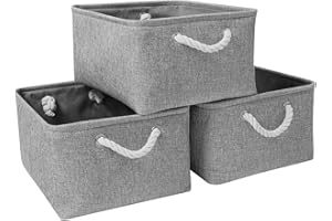 Mangata Boîtes de Rangement Pliables, paniers de Rangement en Tissu pour école/Maison/Placard/Bureau, Pack de 3 (Gris, Medium)