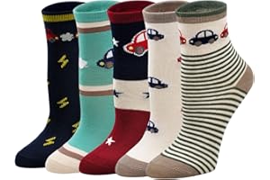 LOFIR Girls Boys Socks Kids Cotton Socks Cute Animal Cartoon Socks Dog Cat Pattern Socks Toddler Novelty Mini Crew Socks for Toddler Age 2-11, 5 Pairs