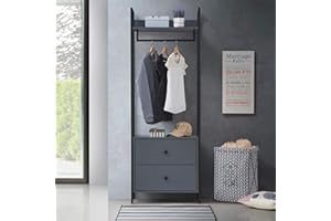 TAD TIMBER ART DESIGN UK Timber Art Design UK Zahra Bedroom Open Wardrobe with 2 Drawers & Hanging Rail Modern Furniture Storage Organizer Cupboard For Bedroom, Living Room, Dark Grey - 180 x 63.8 x 40 cm