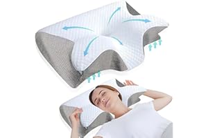 GD GREAT DREAMS GreatDreams® Almohada Ortopedica Cervicales y Cuello - Almohada Antironquido Ergonómica con Espuma de Memoria - Butterfly Pillow para Dormir de Lado - Alivia Dolor de Cuello y Espalda.
