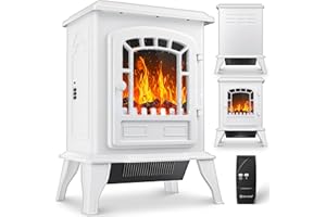 KESSER® Cheminée électrique avec radiateur soufflant 2 000 W Chauffage électrique LED Effet feu de cheminée Poêle Effet Flamme Radiateur Poêle Silencieux réglable, Blanche
