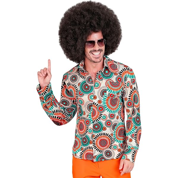 Camicia Uomo Con Volant Anni '70, Bianca - Per Feste A Tema, Carnevale, Disco, Taglia L