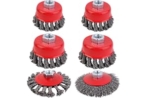 ZRODEN 6 Pezzo Spazzola Smerigliatrice, 75mm e 100mm Spazzola Metallica Smerigliatrice, M14 Set di Spazzole Metalliche in Acciaio per Trapano, per Rimozione Ruggine e Vernice