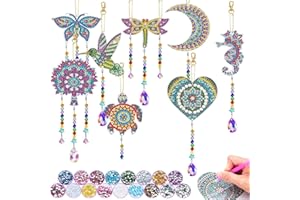 FCQLFYF Diamond Painting Sonnenfänger Windspiel DIY Bastelsets, 8 Stück 5D Doppelseitiges Diamond Anhänger, Kreatives Geschenke für 6 7 8 9 10 11 12 Jahre Mädchen
