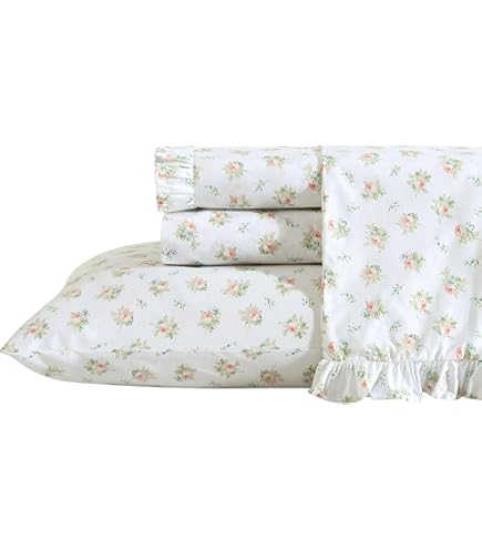 Laura Ashley Twijfelaar XL-lakens, katoenen percal beddengoedset, lichtgewicht en ademend, ideale benodigdheden voor slaapkamer, roze (Evie Pink