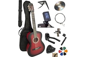 AMROVA Pack Guitare Classique 4/4 (Adulte) 10 Accessoires Cour Vidéo et CD (Rouge)