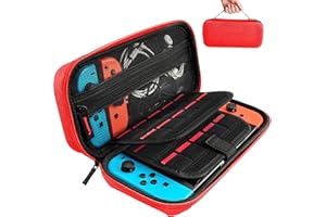daydayup Tasche Kompatibel mit Nintendo Switch und New Switch OLED, Harte Tragetasche Hülle Case für die Nintendo Switch, Schutzhülle mit Aufbewahrung für 20 Spiele, Konsole & Zubehör-Rot