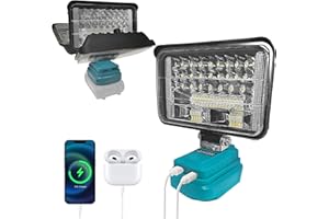 BYCZONE Akku Lampe für Makita 18V, 60W 5400LM Kabellose Arbeitsleuchte, 2 Modi LED Akku Strahler mit 2 USB-Aufladung, Tragbares Flutlicht für Notfälle, Baustelle, Camping, Autoreparaturen (kein Akku)