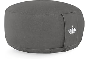 Lotuscrafts Yogakissen Meditationskissen Rund Lotus - Sitzhöhe 15cm - Waschbarer Bezug aus Baumwolle - Yoga Sitzkissen mit Dinkelfüllung - GOTS Zertifiziert - Mit Bestickung