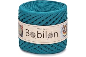 BOBILON Pelote de fil pour t-shirt Fettuccini Zpagetti 7-9 mm, Fil pour crocheter un sac, Cravates, Coton yarn, Macramé, Jersey trapillo, Deep Ocean