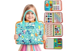 TUNJILOOL Montessori Busy Board - Libro de Actividades sensoriales 8-en-1 con páginas Desmontables, Ideal para Viajes, Desarrollo de destrezas motoras Finas y educación Preescolar