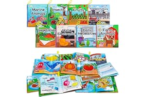 Dr.Rapeti Lot de 8 Livre Bebe en Tissu Doux, Livres D'éveil, Livres en Tissu Doux pour bébé, Jouet Educatif Sonore Book sont en Anglais