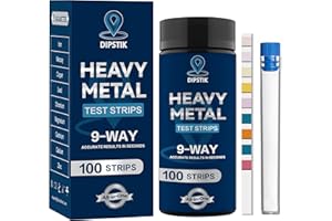 DIPSTIK 9 Way Heavy Metals Water Test Strips, 100ct Home Water Testing Kit for Iron, Mercury, Copper, Lead, Chromium, Magnesium, Cadmium, Calcium,Zinc