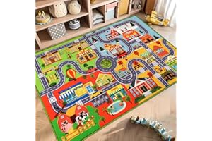 DINSUMRUG Kids Carpet Playmat Rug, Car Play Mat Carpet, Extra Non-Slip Traffic Road Rug for Kids, City Map Educational Car Mat for Playroom Boys Bedroom Classroom (150X100 CM, Four Season)