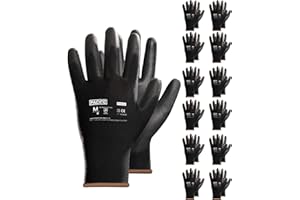 PACIFIC PPE PACIFIC 12 Paia di Guanti da Lavoro, Rivestiti in nylon PU, Versatile, Protezione Meccanica e Industriale, Power Grip, EN 388, Nero, M/8