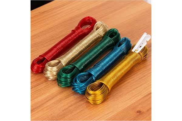 Eightiz 20M PVC Coated Steel Wire Rope for Drying Clothes, Plastic Hooks Clothesline Rope Heavy-Duty, Strong Rope for Clothes Hanging and Drying at Home, Balcony & Outdoor (Pack of 2,Multicolor)