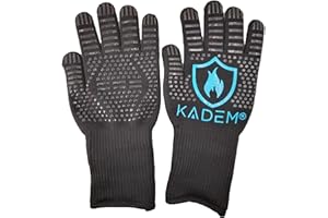 KADEM Guantes unisex para horno y barbacoa, resistentes al calor hasta 800 °C, resistentes al fuego, antideslizantes, protección contra el calor, color azul S/M