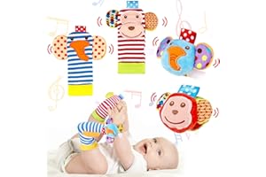 Ballery Baby Rattle Neonato, 4 Pezzi Sonaglio Neonato Calzini da Polso a Sonaglio per Bambini Animaletti Developmental Rattle Toys per Infanzia Neonato 0-6 Mesi