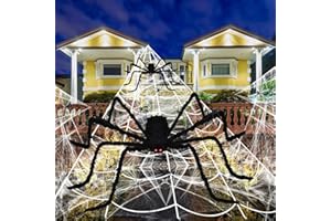 LECONCES Halloween Spider Web Decorations, 276" Triangular Giant Spider Web 79” Giant Spider 20'' Halloween Spider 40g Stretchy Cobweb 21Pcs Plastic Spiders, Scary Halloween Party Indoor Outdoor Decoration Set