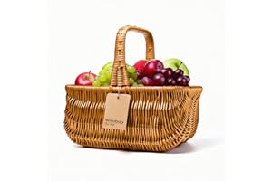WRENBURY Dutch Wicker Shopping Basket with Handle 36cm x 25cm - Picnic Basket - Traditional Willow Cookery Shopper Baguette Basket - Perfect for Village Farmers Market