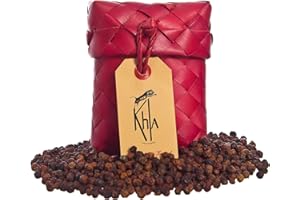 Khla - Poivre Rouge de Kampot Bio - Poivre en Grains 50g - Étui Cadeau Traditionnel Feuille de Palme - Grand Cru, Doux & Fruité - Ingrédient Cuisine - Épice d’Asie - Origine Cambodge