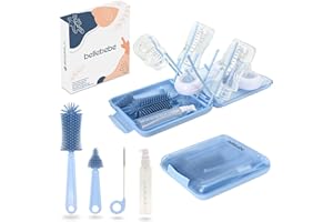 BELLEBEBE Ensemble Goupillon Biberon avec Égouttoir Biberon Bébé - Brosse Biberon et Sèche-Biberon Portable - sans BPA - Pliable et Compact