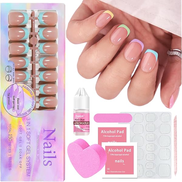Honey Joy Französische Gelnägel Set – 150 Stück Inkl. X-Coat-Gelspitzen, Basislack & Grundierung – 15 Größen Für DIY-Nagelverlängerung