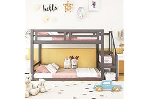 HESHU Etagenbett Kinderbett 90x200, Hochbett Kinder mit Treppe, Stockbett Für 2 Kinder, Etagenbettrahmen, Spielbett, Jugendbett, ohne matratze (Grau mit treppe)