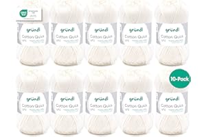 ‎GRÜNDL Gründl Wolle Cotton Quick uni - dünne Wolle zum Häkeln - Strickgarn - Häkelgarn - Glänzend und hautfreundlich - 100% Baumwolle - 10 Knäuel 50 g / 125 m - Nadelstärke 3-4 - Wollweiß