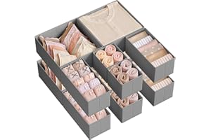 SONGMICS Aufbewahrungsbox für Schublade, 12er Set, Schubladen Organizer, Faltbox, Unterwäsche Organizer, Stoffbox für Socken, Unterwäsche, BHs, Krawatten und Schals, taubengrau RDZ006G02