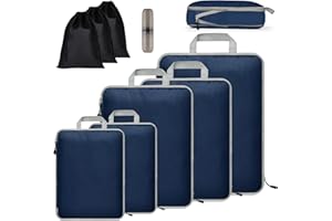 Eucomir Organizador de Equipaje 9-Set,Organizador de Maleta de Compresión Expandibles,Impermeable Organizadores de Viaje,Cubos de Embalaje,Packing Cubes,Para Viajes o Almacenamiento en el Hogar,Azul