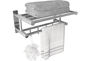 Eridanus Estante de Toallas, Toallero Doble de Acero Inoxidable SUS304 de Pared, Estantería de Almacenamiento para Baño con Barras y Ganchos(39x 22,5x15,5cm)