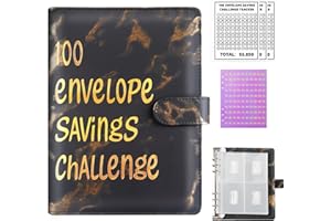 ANYUKE 100 Envelopes Saving Challenge, 100 Day Money Saving Wallet, A5 Savings Challenges Binder - Easy & Fun Way to Save $5,050, 100 Envelope Challenge Binder for Home (Black Marbled)