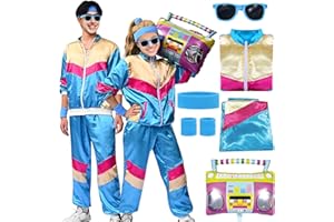 Marypaty Déguisement année 80 90 Homme Adulte Hippie Disco Femme Tenue Veste Pantalon Rétro Accessoire Fluo Lunettes de Soleil Radio Gonflable Bandeau Carnaval Halloween