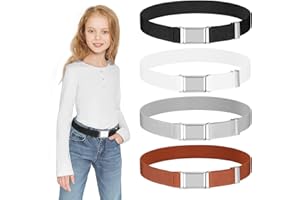 FIHODONE 4 paski dla dzieci, dla chłopców, regulowany pasek dziecięcy z klamrą magnetyczną, czarny, biały, szary, brązowy, do dżinsów, spodni, sukienki, 4 sztuki, czarny, nichts