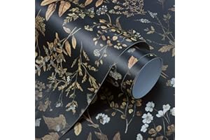 CiCiwind Papel pintado autoadhesivo con flores vintage negro y dorado 41cm x 12m lámina autoadhesiva para muebles lámina de vinilo extraíble revestimiento de pared autoadhesivo para salón dormitorio