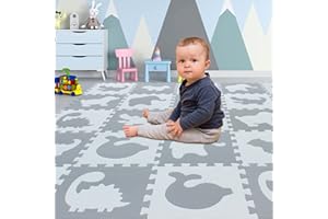 Yostrong® 25 Puzzle Spielmatte Baby Schadstofffrei aus Eva Schaumstoff mit Puzzlematte Tiere - rutschfest Boden Spiel Krabbelmatte fürs Kinderzimmer. Weiß, Hellgrau. YP-61(AL) b25N