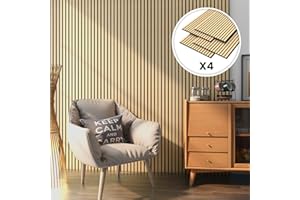 NEU.HOLZ Set de 4x Paneles de Pared 3D Vang Acústicos Revestimiento de Paredes Listones Decorativos en MDF y Fieltro 120 x 60 x 2 cm (2,88 m²) - Roble