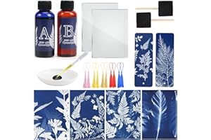 Csyidio Cyanotype Kit Includes 2 Component Sensitizer Set, 40 Sheets A5 Paper Brush Tools and Instructions Sun Print Nature Printing Kit for Photographic Blueprints DIY Arts Crafts Projects