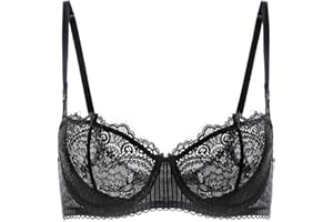 DOBREVA Biustonosz damski seksowny koronkowy push-up plus size, prześwitujący, balkonetka, fiszbiny, bez podszewki