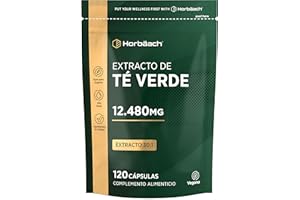 HORBÄACH Té Verde Cápsulas 12480mg | Extracto de Hoja de Té Verde de Máxima Potencia | 6240mg por cápsula | 120 Comprimidos Veganos | by Horbaach