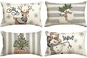 Artoid Mode Set di 4 federe decorative per cuscino con stampe di pupazzo di neve, renna, guanti, decorazione natalizia per divano, soggiorno, esterni, da 30 x 50 cm