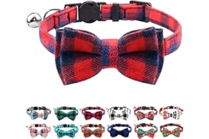 Joytale Obroża dla kota z dzwonkiem i muszką, szybkie odpinanie, obroża bezpieczeństwa dla kotków i kotów, miękka obroża w kratę, 1 opakowanie, czerwona