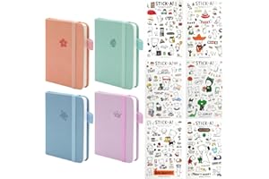 FL HUA 4 sztuki przenośnych notatników A7 z 6 naklejkami, kolorowa, twarda okładka, notatniki, notatniki i harmonogramy, kieszonki, mały notatnik dla dzieci i dorosłych