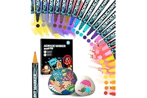 HUIFOO Acrylstifte für Steine Wasserfest,acrylfarben stifte,48 Farben/24 Stifte Dual Tip Acrylfarben Stifte Steine Bemalen Set,acrylfarben für Steine Holz,Glas,Leinwand,Stein,Stoff,DIY Fotoalben,Keramik