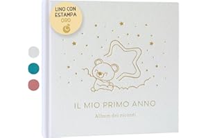 LENOABABY Album Nascita Bambina e Bambino Il Mio Primo Anno Copertina In Lino e 75 Pagine + Adesivi | Libro Ricordi Neonato Ideale per Regali Nascita Bimba/o | Album Fotografico Neonato per Regali Baby Shower