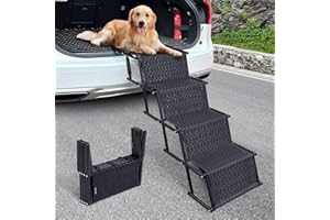 Beberoad Schody dla psów do samochodu, składane, dla zwierząt domowych, 4 stopnie, drabinka dla psów, do 70 kg, rampa dla małych, średnich i dużych psów, kolor czarny