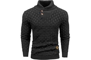 HYPESTFIT Mens Knitted Sweater Crew Neck Warm Long Sleeve Pullover Textured Ribbed Edge Top